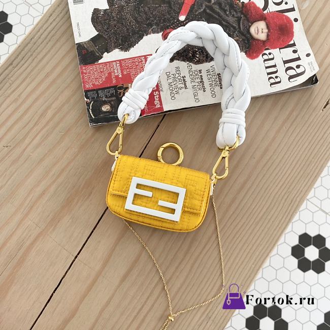Fendi Nano Baguette Charm Yellow 7AR844 11x6.5x2.5cm - 1
