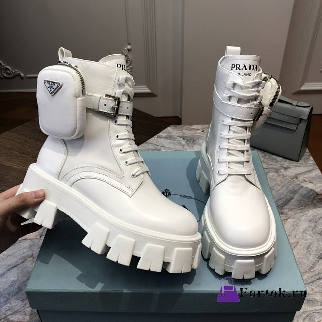 Prada Monolith Leather/Nylon Boots White 1T255M - 1