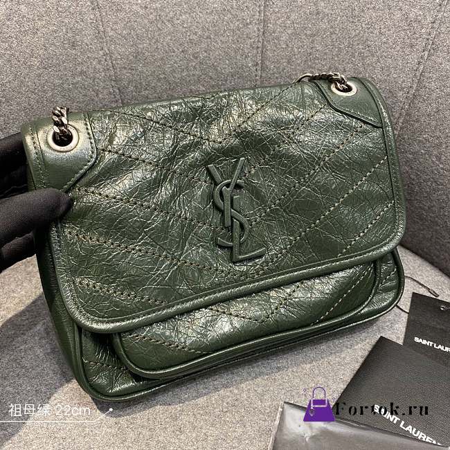 Ysl Baby Niki In Grained Leather Green 22x16.5x12cm - 1