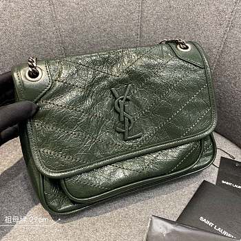 Ysl Baby Niki In Grained Leather Green 22x16.5x12cm