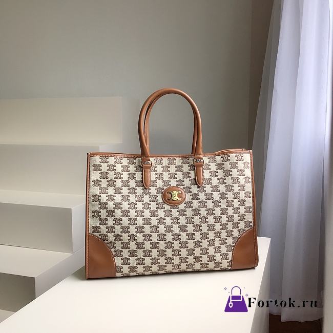 Celine Horizontal Cabas In Triomphe Embroidery Brown 43x31x15cm - 1