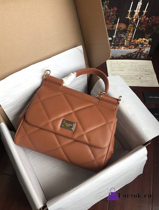 Dolce&Gabbana Medium Sicily Bag In Quilted Brown 25cm - 1