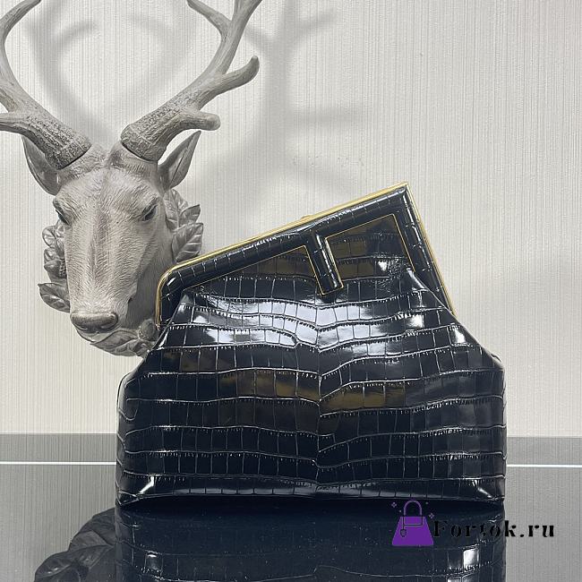Fendi First Crocodile Leạther Black 32.5x15x23.5cm  - 1