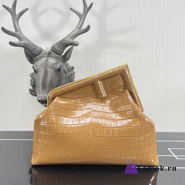 Fendi First Crocodile Leạther Brown 32.5x15x23.5cm - 1