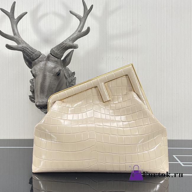 Fendi First Crocodile Leạther Cream 32.5x15x23.5cm  - 1