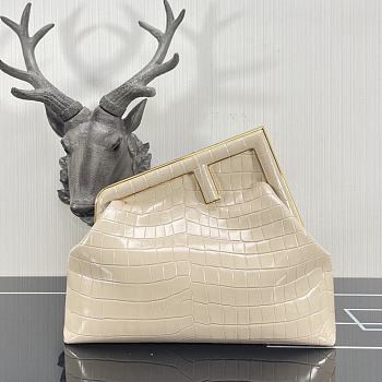 Fendi First Crocodile Leạther Cream 32.5x15x23.5cm 