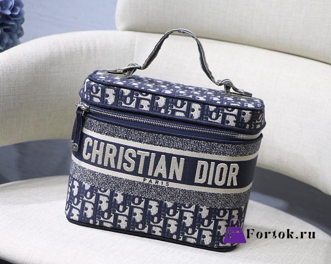 Dior Vanity Case Blue Dior Oblique Embroidery S5480 24x17x13.5cm - 1