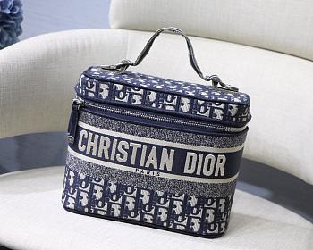 Dior Vanity Case Blue Dior Oblique Embroidery S5480 24x17x13.5cm