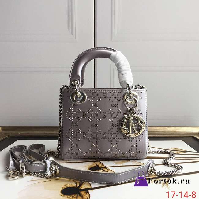 Dior Mini Lady Dior Bag Gray Strass Cannage Satin M0500  - 1