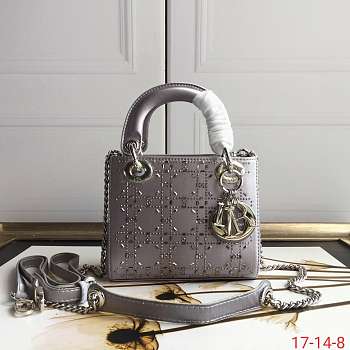 Dior Mini Lady Dior Bag Gray Strass Cannage Satin M0500 