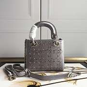Dior Mini Lady Dior Bag Gray Strass Cannage Satin M0500  - 4