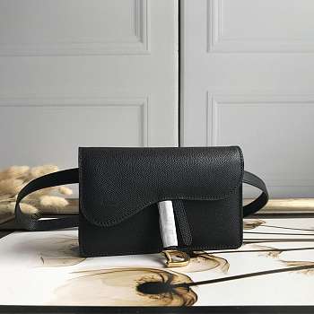 Dior Saddle Belt Pouch Grained Calfskin Black S5619 17x12x4cm