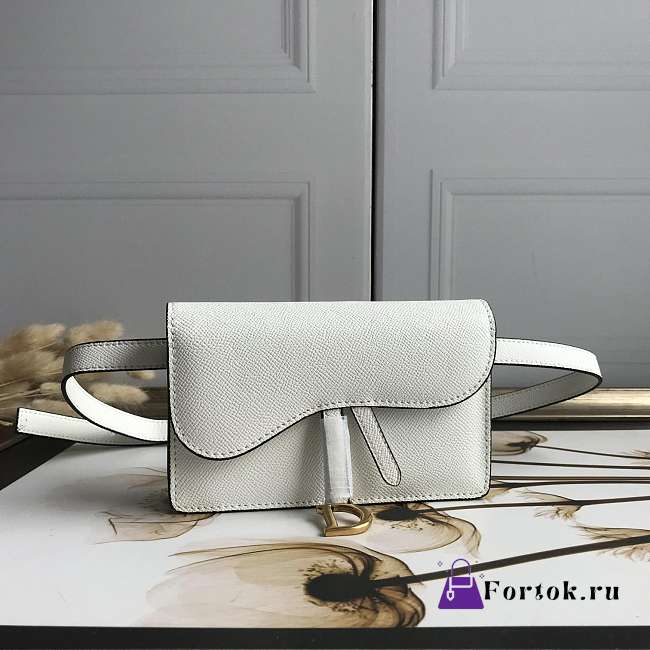 Dior Saddle Belt Pouch Grained Calfskin White S5619 17x12x4cm - 1