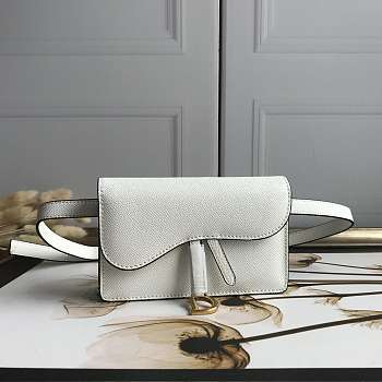 Dior Saddle Belt Pouch Grained Calfskin White S5619 17x12x4cm