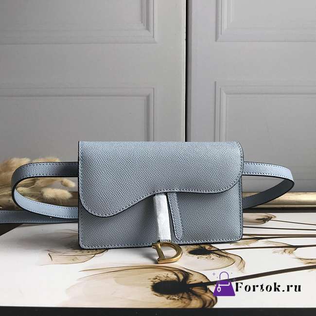 Dior Saddle Belt Pouch Graqined Calfskin Blue S5619 17x12x4cm - 1