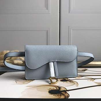 Dior Saddle Belt Pouch Graqined Calfskin Blue S5619 17x12x4cm