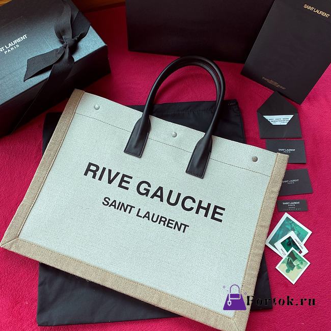 Ysl Large Rive Gauche Canvas Tote Bag White/Black 5094159 48×36×16cm - 1