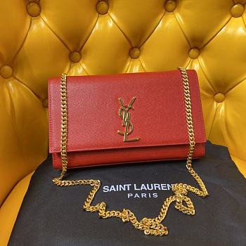 Ysl Medium Kate Chain Bag In Grained Leather Red 364021 24x14.5x5.5cm