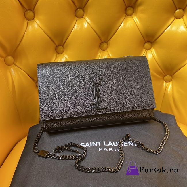 Ysl Medium Kate Chain Bag In Grained Leather Black Metal 364021 24x14.5x5.5cm - 1