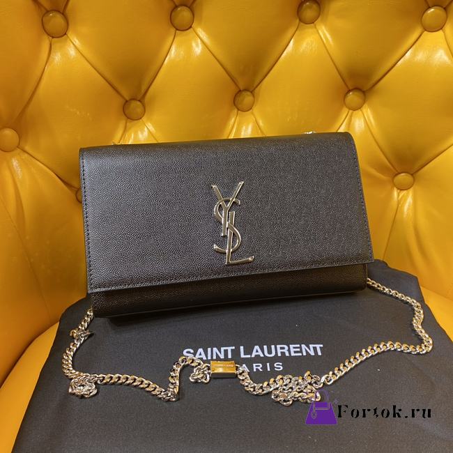 Ysl Medium Kate Chain Bag In Grained Leather Silver Metal 364021 24x14.5x5.5cm - 1