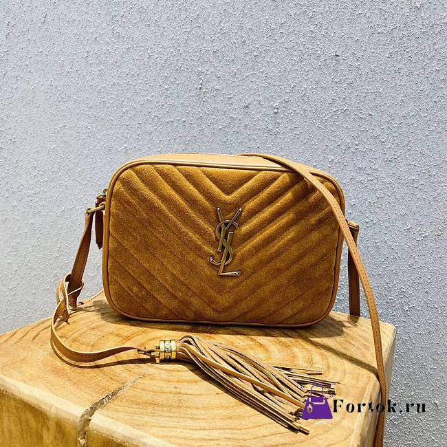 Ysl Lou Camera Bag Velvet/Leather Brown 520534 23cm - 1