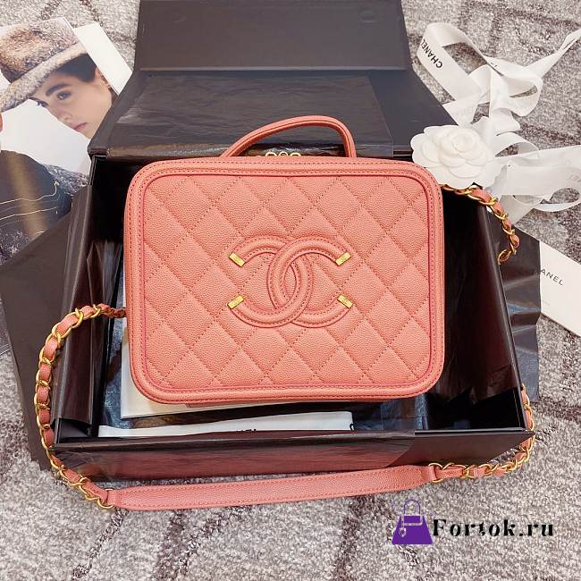 Chanel Caviar Quilted Small CC Filigree Vanity Case Pink 93343 21cm - 1
