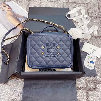 Chanel Caviar Quilted Small CC Filigree Vanity Case Navy 93343 21cm