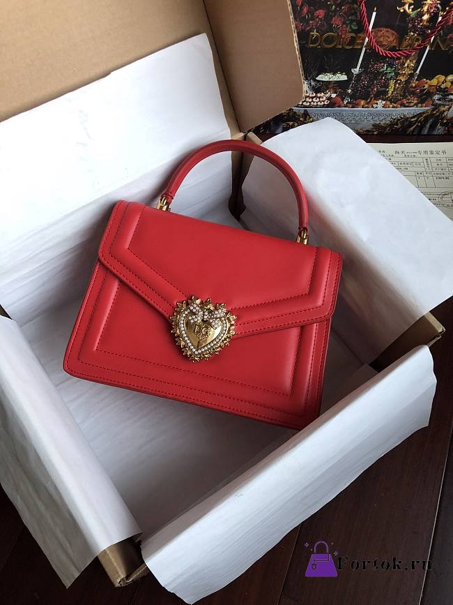 Dolce & Gabbana Medium Devotion Bag Leather Red 24x17x9cm - 1