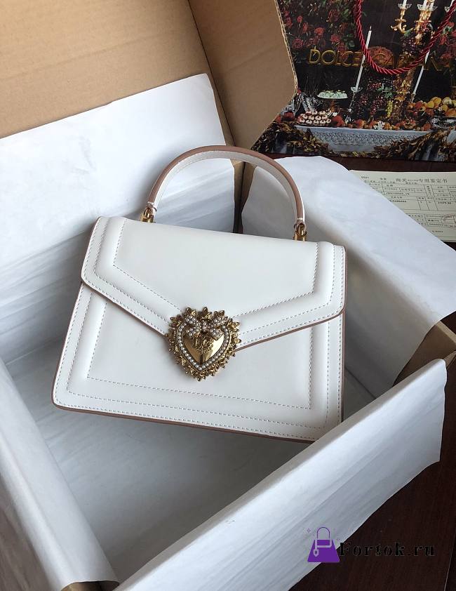 Dolce & Gabbana Medium Devotion Bag Leather White 24x17x9cm - 1