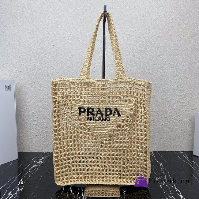 prada raffia tote bag tan