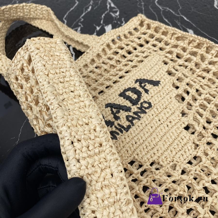 Prada Raffia Tote Bag Tan 1BG393 36x38x3cm 