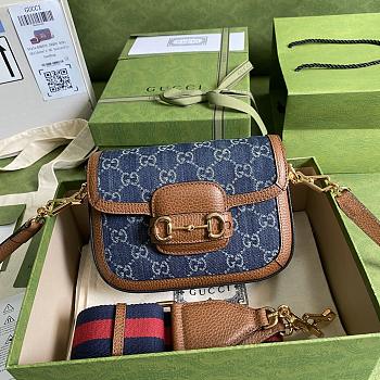 Gucci Mini Horsebit 1955 Bag GG Supreme Canvas Denim 658574 20.5x14x5cm