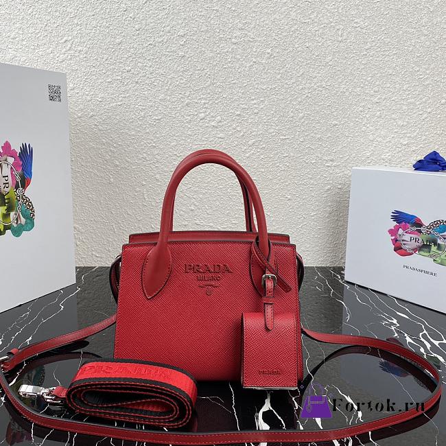 Prada Monochrome Bag Red 1BA269 22x16.5x11.5cm - 1