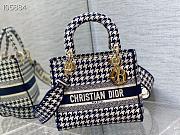 Dior Medium Lady D-Lite Houndstooth Embroidery Blue M0565 24cm - 1