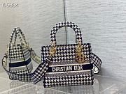 Dior Medium Lady D-Lite Houndstooth Embroidery Blue M0565 24cm - 4