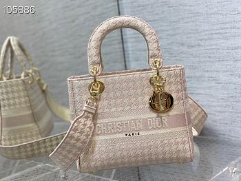 Dior Medium Lady D-Lite Houndstooth Embroidery Rose Pink M0565 24cm