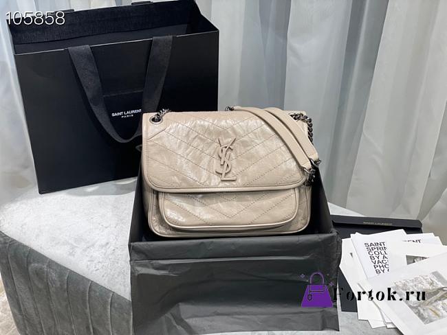 Ysl Medium Niki Crinkled Leather Light Beige 6331580 28x20.5x8.5cm - 1