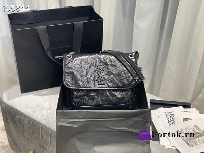 Ysl Medium Niki Crinkled Leather Black 6331580 28x20.5x8.5cm - 1