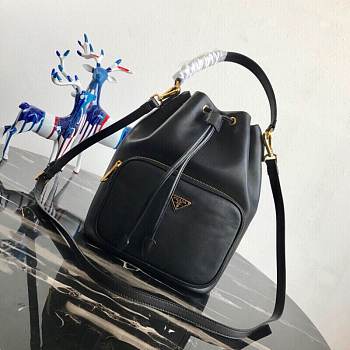 Prada Duet Leather Shoulder Bag Black 1BH038 22.5×17.5×12cm