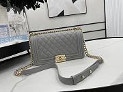 Chanel Medium Boy Bag Classic Gold-tone Metal Grained Leather Gray A67086 25cm - 1