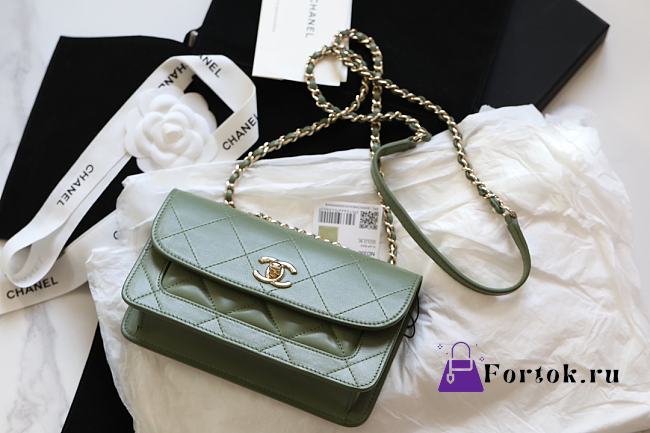 Chanel Flap Bag Vintage Green AS2742 12×20×8cm - 1
