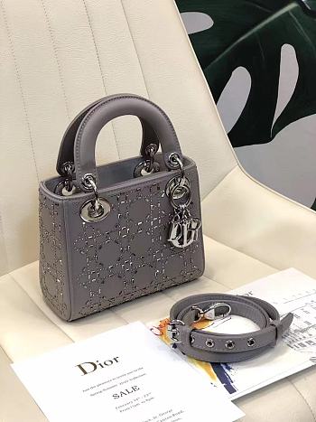 Dior Mini Lady Dior Bag Strass Cannage Satin Gray M0500 17x15x7cm