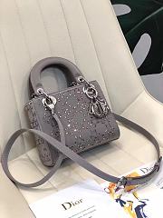 Dior Mini Lady Dior Bag Strass Cannage Satin Gray M0500 17x15x7cm - 6