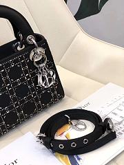 Dior Mini Lady Dior Bag Strass Cannage Satin Black M0500 17x15x7cm - 3