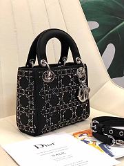 Dior Mini Lady Dior Bag Strass Cannage Satin Black M0500 17x15x7cm - 5