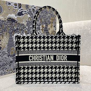 Dior Small Book Tote Houndstooth Embroidery Black M1296 36x18x28cm