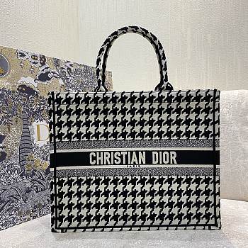 Dior Large Book Tote Houndstooth Embroidery Black M1286 42x35x18cm