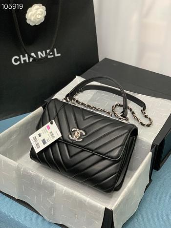 Chanel Trendy CC Chevron Flap Bag Silver-tone Metal Black A92235 25cm