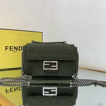 Fendi Midi Baguette Chain Bag Farbic Green 8BR793 24x7x14.5cm