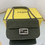 Fendi Midi Baguette Chain Bag Farbic Green 8BR793 24x7x14.5cm - 3